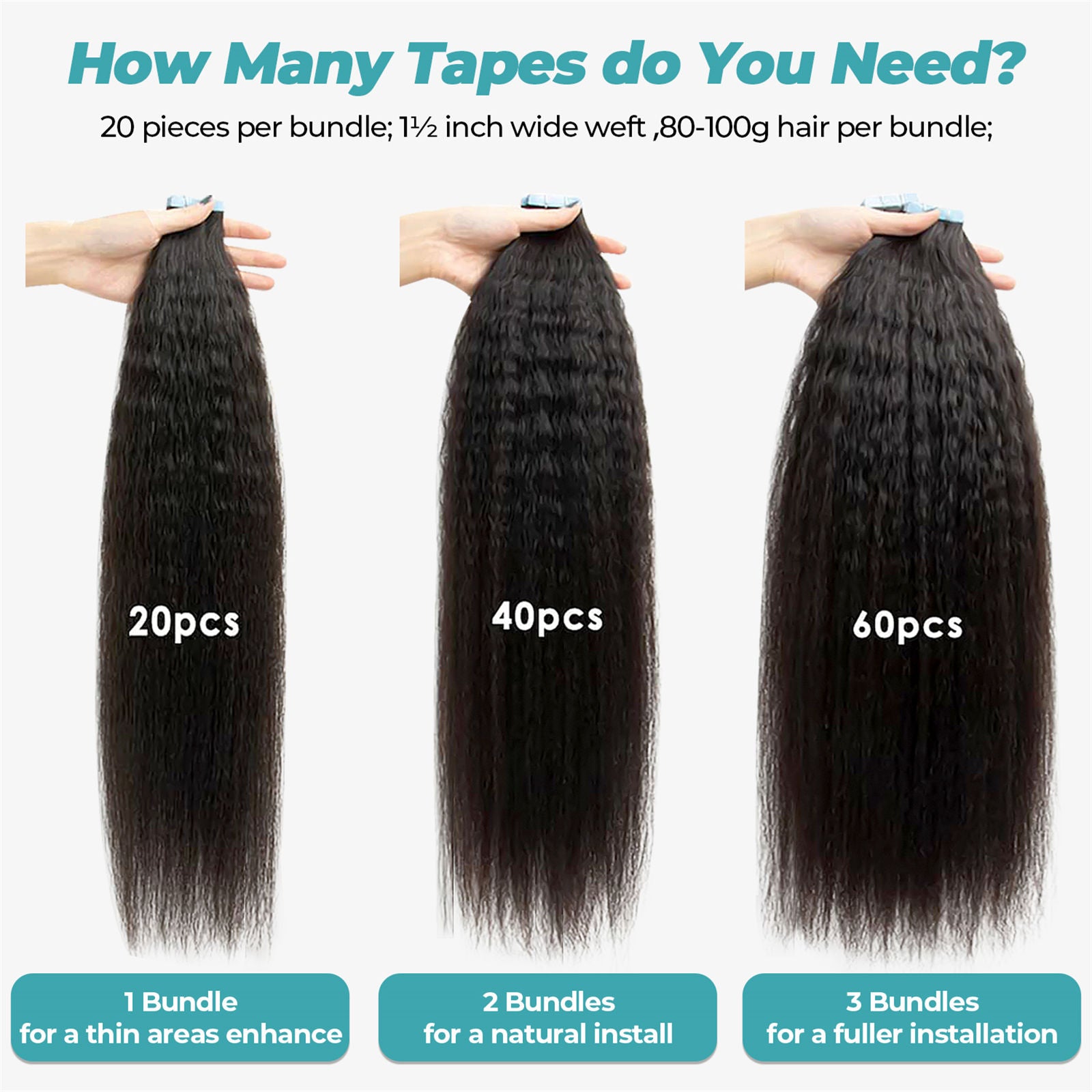 Kinky Straight Tape-in Human Hair Extensions