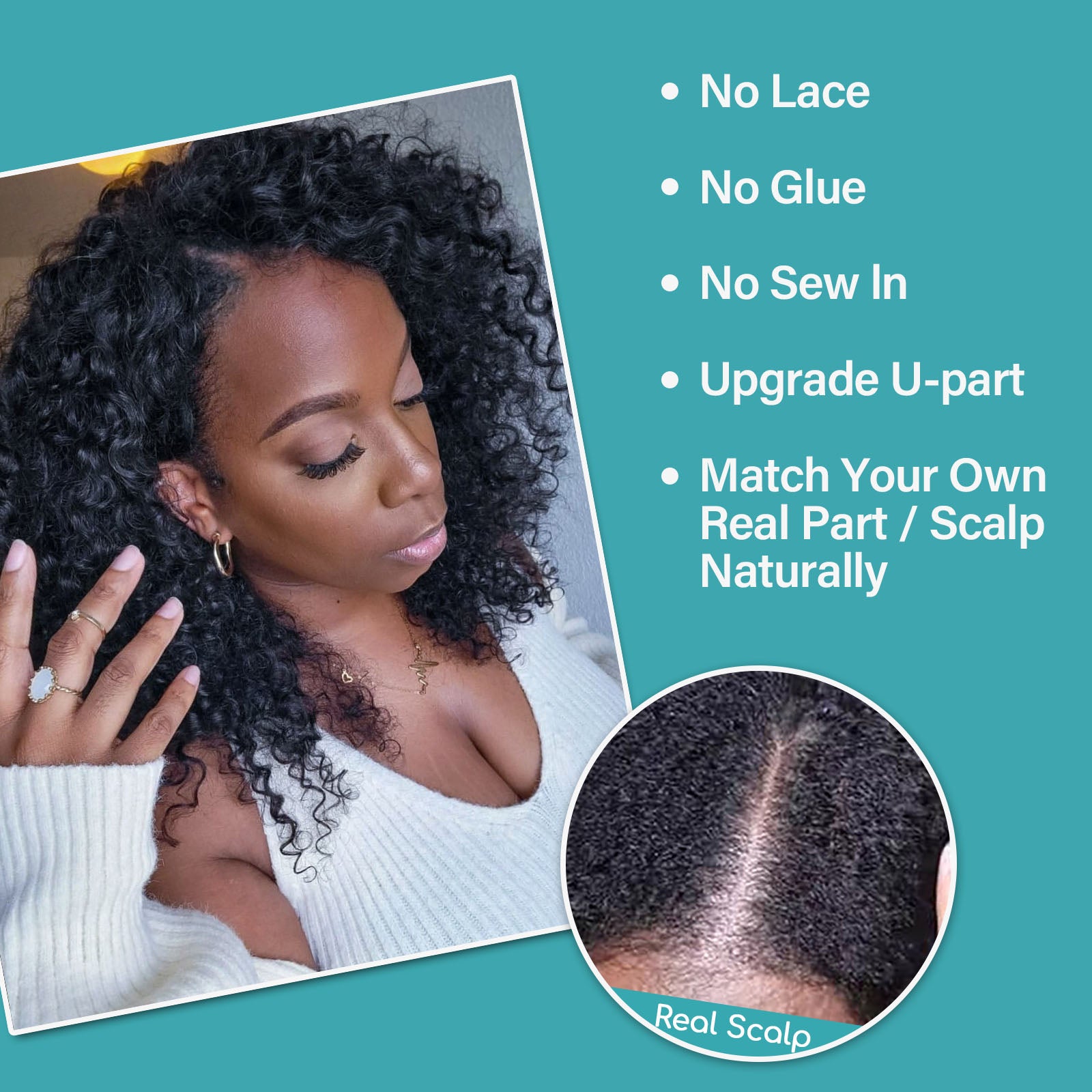 Kinky Curly Real V Part Wig Human Hair No Leave Out