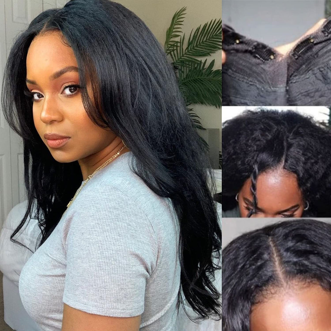 Kinky Straight Real V Part Wig Human Hair No Leave Out