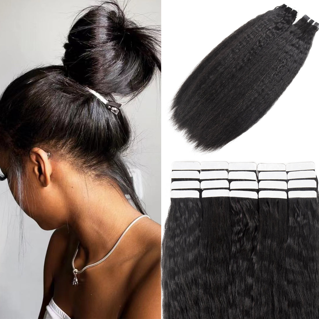 Kinky Straight Tape-in Human Hair Extensions