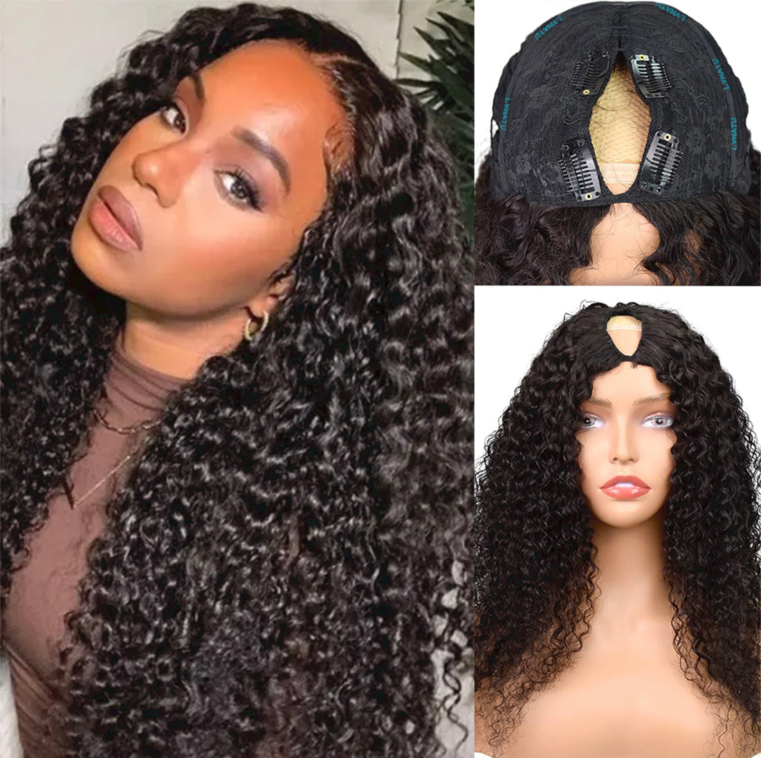 Kinky Curly Real V Part Wig Human Hair No Leave Out